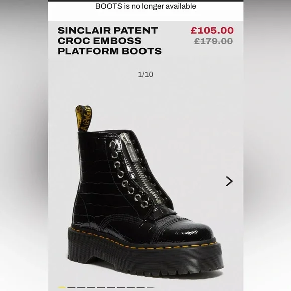 Dr. Martens Sinclair platform black boots in croc patent leather (Women, 9) BNWT - Picture 2 of 11